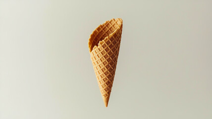 A waffle cone, typically used for serving ice cream. It's elongated and slightly curved, with a textured, crisscross pattern on its surface.
