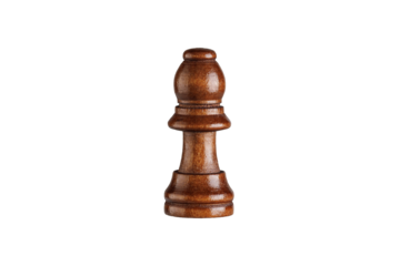 Closeup of a wooden black bishop chess piece on white backdrop. Great for board games and intellectual visuals.