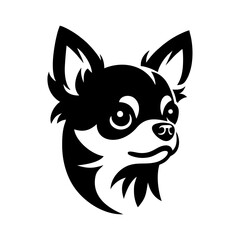 Chihuahua head logo vector illustration template black and white. Simple design icon of cute animals