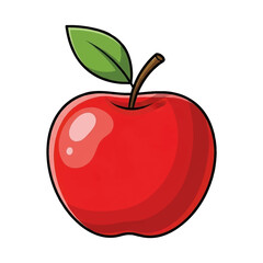 Cute cartoon red apple with a green leaf, isolated on a white background