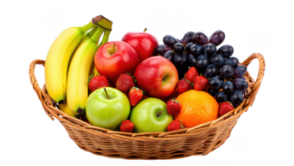 Abundant Fruit Basket Fresh Harvest of Apples, Bananas, Grapes, Strawberries, and Citrus Delights