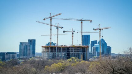 Obraz premium Urban Construction Skyline: Cranes and High-Rise Buildings