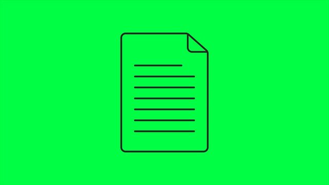 Flat 2d animated document icon on green screen background