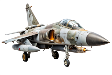 military jet from a missile hit isolated on white background AI