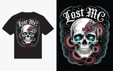 Fototapeta premium Lost MC Skull and Dragon T-Shirt Design