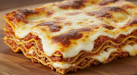 Delicious, layered lasagna with melted cheese, rich sauce, and savory meat filling.
