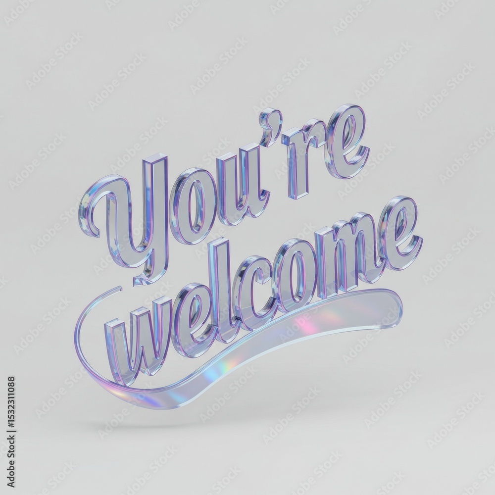 Poster 3d iridescent 'you're welcome' graphic design in a modern, minimalist style. floating message with a
