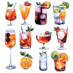 [Transparent Background PNG]Colorful Variety of Cocktails Illustration