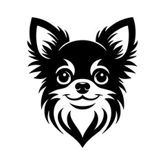 Chihuahua head logo vector illustration template black and white. Simple design icon of cute animals