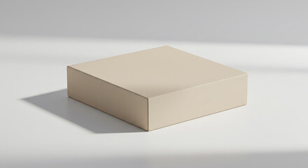 Beige Box with Shadow on White Surface, Minimalist Product Photography