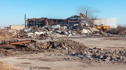 Damaged industrial warehouse after ammonium nitrate explosion