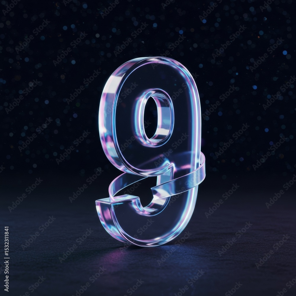 Aufkleber abstract number nine design with vibrant neon lighting effects in a dark studio setting. modern, 3d 