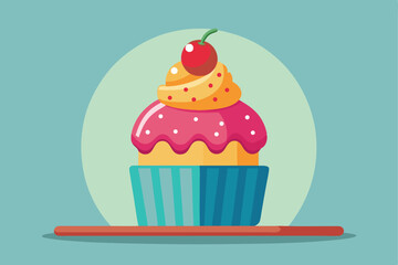 A vibrant and colorful illustration of a single cupcake.