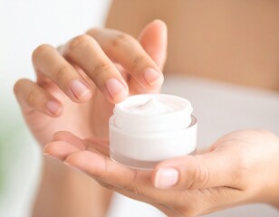美容クリームを手に取る　スキンケア　美意識の高い女性