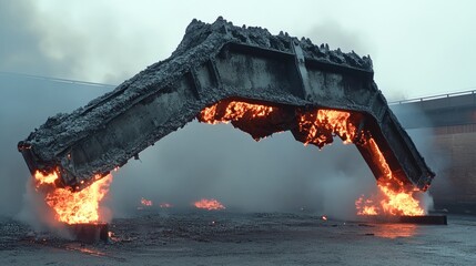 Steel beams bent from intense explosion heat