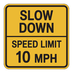 Fototapeta premium Slow Down Speed Limit 10 MPH Sign – Yellow Traffic Warning Vector