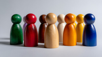 Colorful Wooden Figures Representing Diversity and Unity