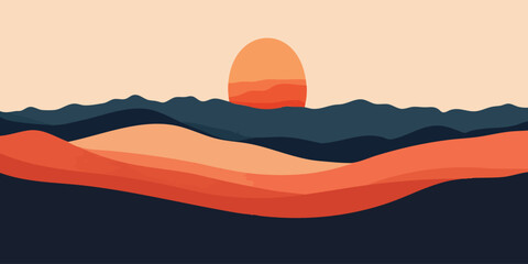 Abstract sunset over layered mountains