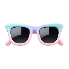icono de gafas de sol de juguete en 3d,, de colores degradados en azul y rosa pastel, con cristales negros sobre fondo transparente o blanco