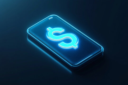 Glowing dollar sign on a phone screen digital finance mobile banking - Powered by Adobe