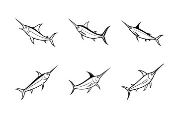 set of swordfish line art vector illustration