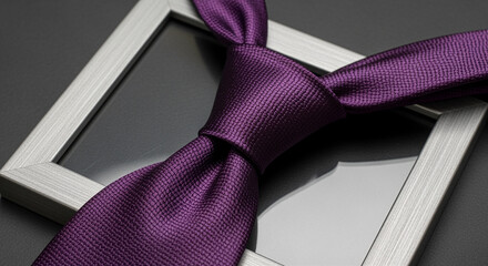 Purple tie elegantly displayed on a textured background in business attire setting