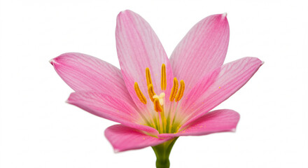 Obraz premium pink rock lily flower with white background,flower, pink, daisy, nature, isolated, beauty, spring, plant, macro, bloom, blossom, petals, gerbera, 