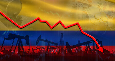 Fall oil price with flag of Portugal on economic chart. Petrol crisis with Portugal flag on financial graph