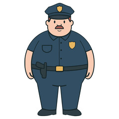 fat policeman cartoon character flat color vector illustration template design
