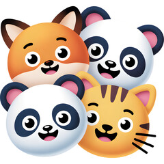 Group of Cute Cartoon Animal Faces