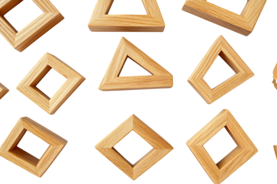 Wooden geometric shapes isolated on transparent background
