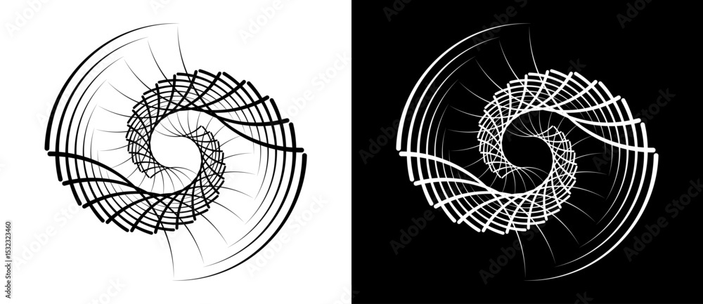 Poster abstract background with lines in circle. art design spiral as logo or icon. a black figure on a whi