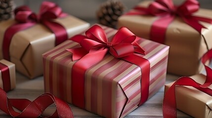 Christmas gifts with red ribbon  