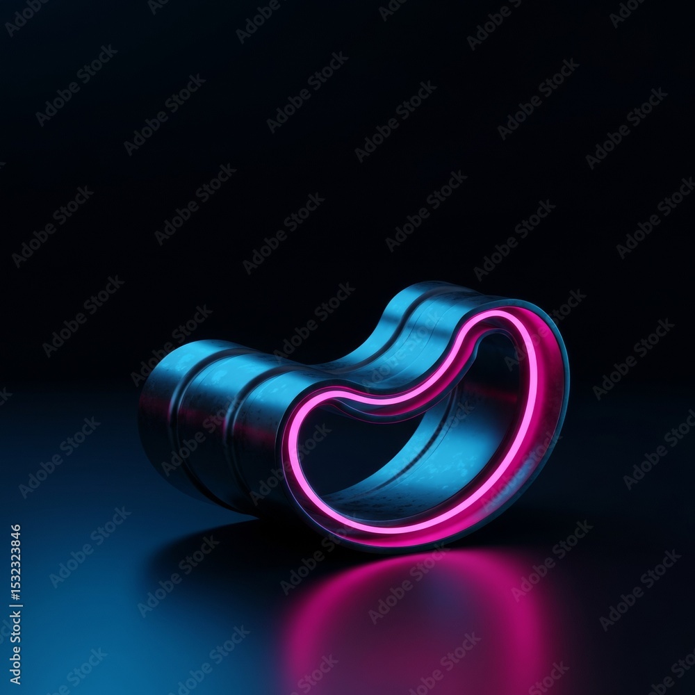 Aufkleber abstract metallic bean-shaped object with neon pink outline in a dark, studio setting. modern, futur