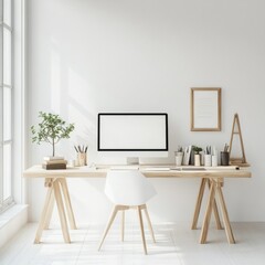Modern Minimalist Workspace with Clean Lines and Natural Elements