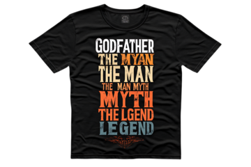 Black tshirt with godfather the man myth legend text design