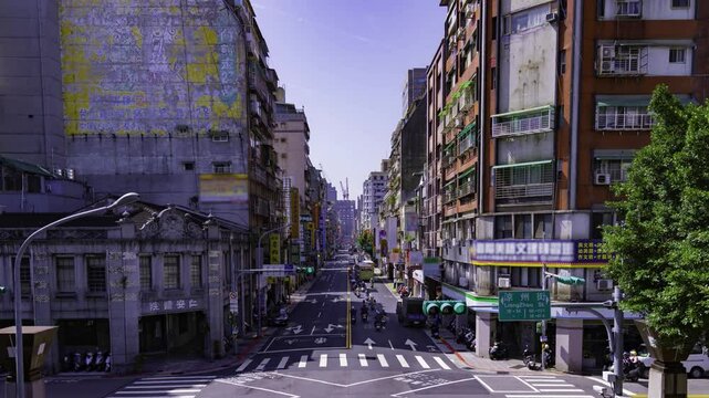 A timelapse of traffic jam at the downtown street in Taipei panning