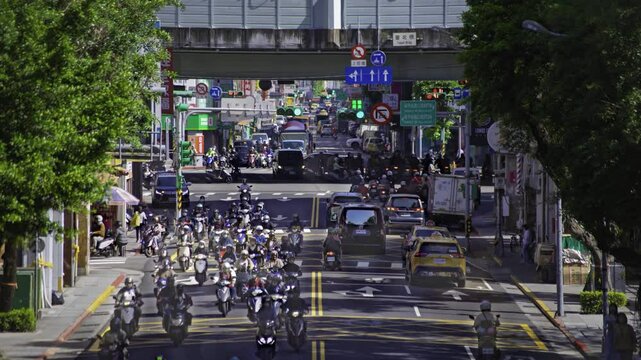 A timelapse of traffic jam at the downtown street in Taipei telephoto shot