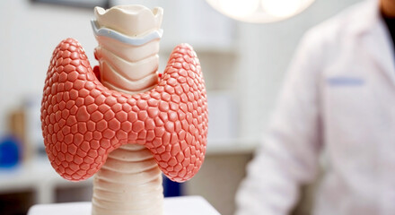 Thyroid gland anatomical model. Detailed thyroid gland model on table.  Medical model for education and patient consultation.