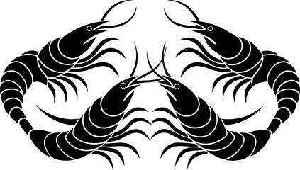Vector silhouette of a couple of shrimps on a white background. Symbol of ocean animal