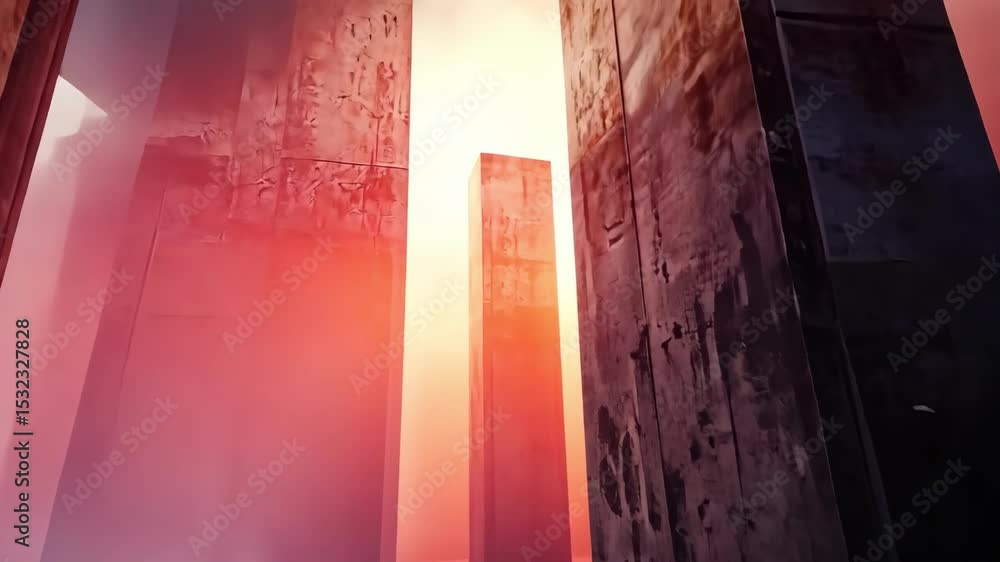 Poster abstract concrete architecture with red fog, building structure and cityscape concept.