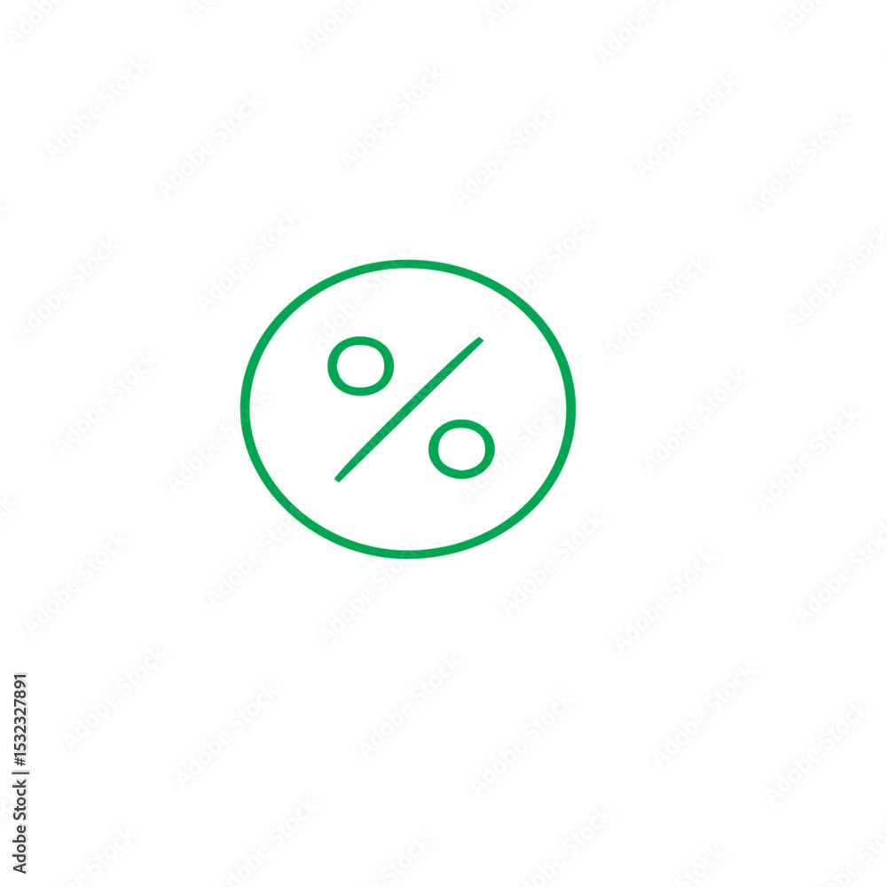 Poster a simple green circle containing a percentage symbol isolated on a plain white background in a minim