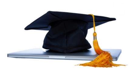 Academic Achievement Graduation Cap on Laptop for Education Success