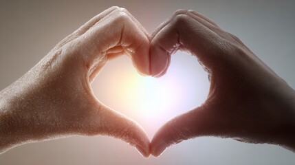 Interracial Hands Forming Heart with Rainbow Light for Pride and Unity