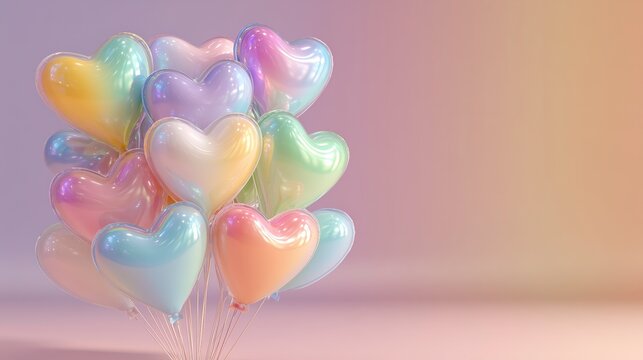 Pastel Heart-Shaped Balloons Representing Pride and Love - Powered by Adobe