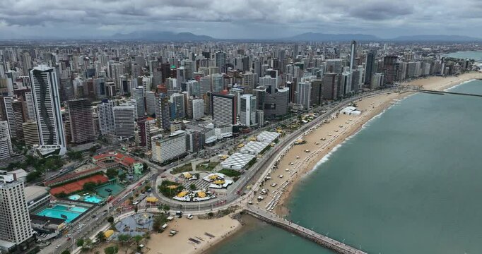 Fortaleza Skyline And Beach In Ceara, Northeastern Brazil. - aerial shot