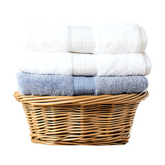 Neat Stack of Fresh Towels in Woven Basket Laundry Day Perfection