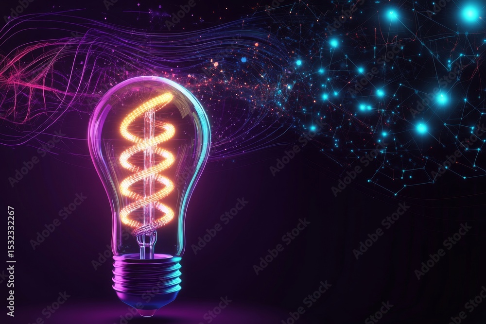 Poster illuminated dna helix inside light bulb representing innovation in future biotechnology concepts