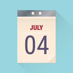 July 4th Independence Daycalendar page with curl effect. Vector illustration on a checkered background