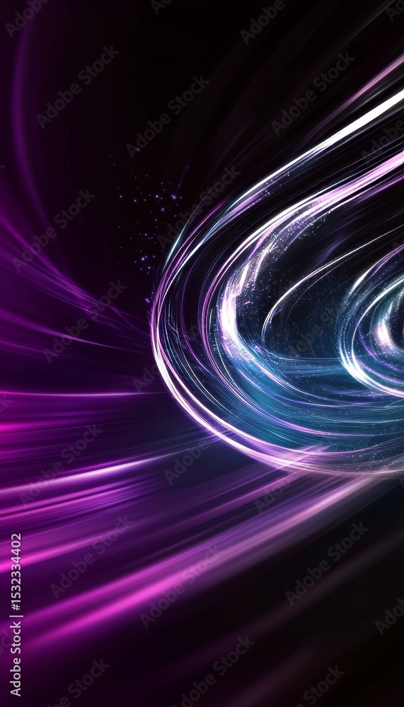 Poster futuristic abstract background with flowing purple energy lines and dynamic light composition